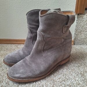 Isabel Marant Crisi Boot Pull On Taupe Hidden Wedge Suede Low Heel Size 35/5